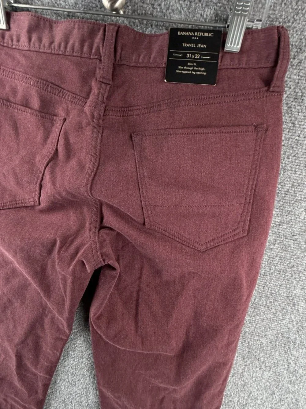 NWT Banana Republic Travel Jean Burgundy Red 31x32 Slim Fit Tapered Leg Adult